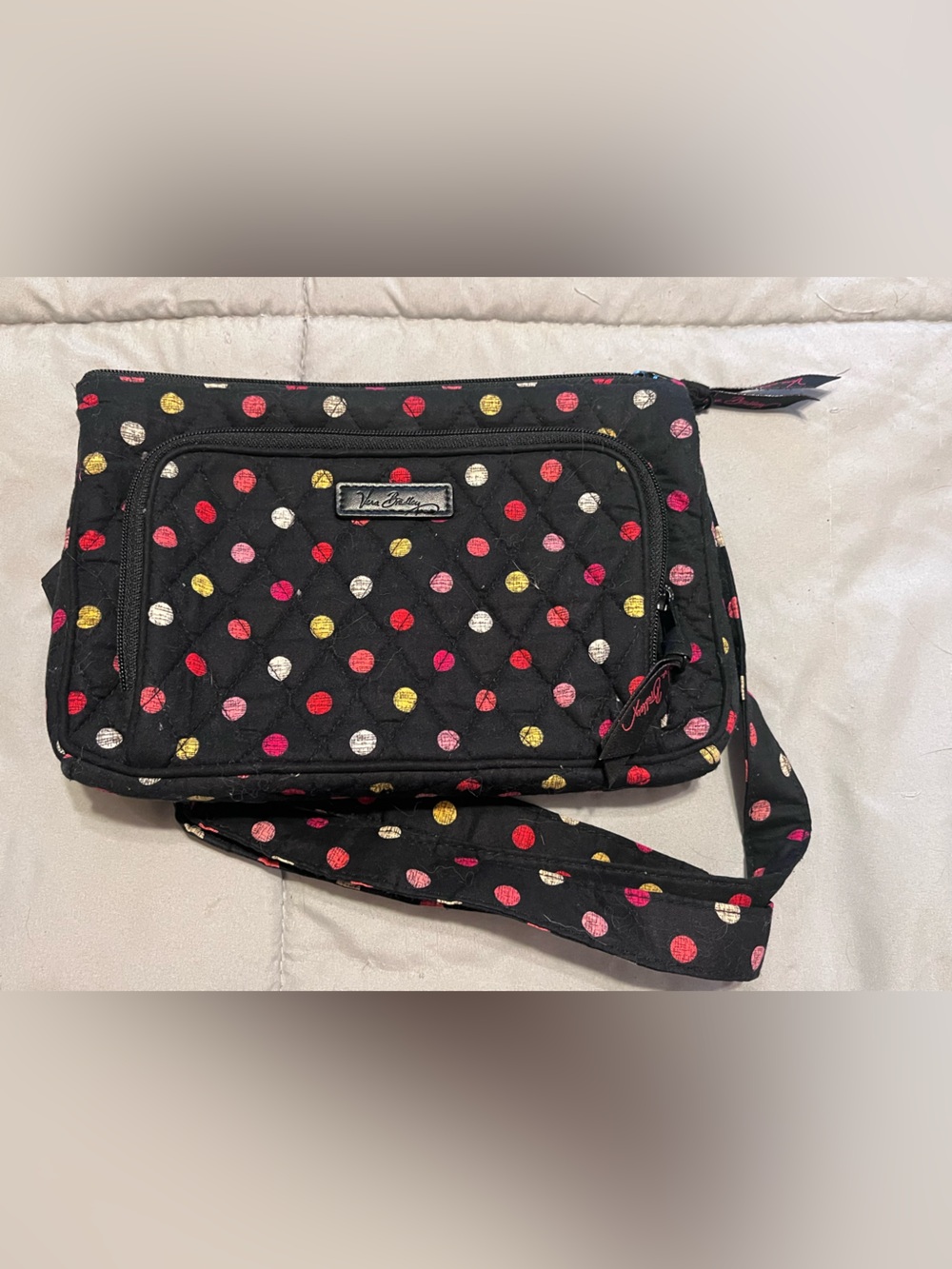 Vera Bradley Black Quilted Crossbody with Multicolor Polka Dots